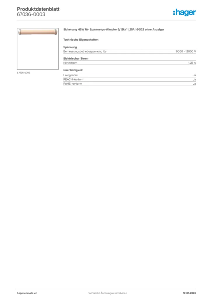 Bild Hager Produktdatenblatt 67036-0003 | Hager Schweiz
