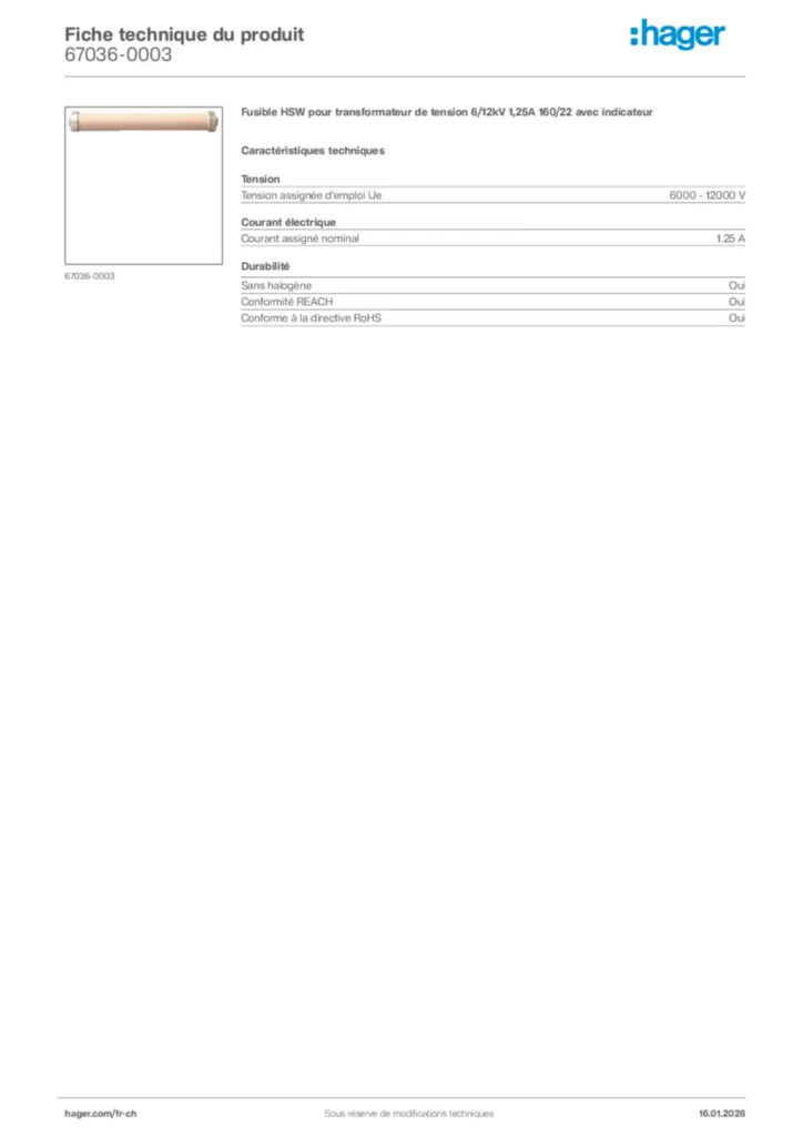 Image Hager Fiche technique du produit 67036-0003 | Hager Suisse