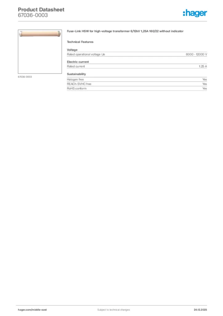 Image Hager Product data sheet 67036-0003  | Hager