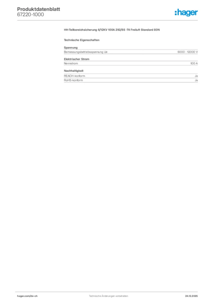 Bild Hager Produktdatenblatt 67220-1000 | Hager Schweiz