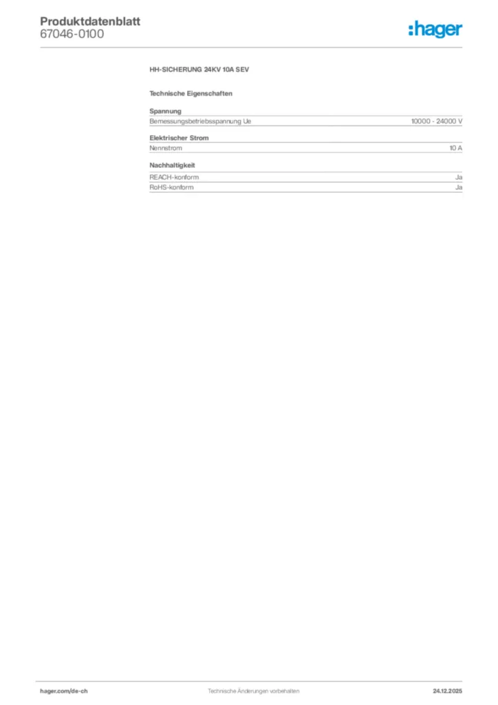 Bild Hager Produktdatenblatt 67046-0100 | Hager Schweiz