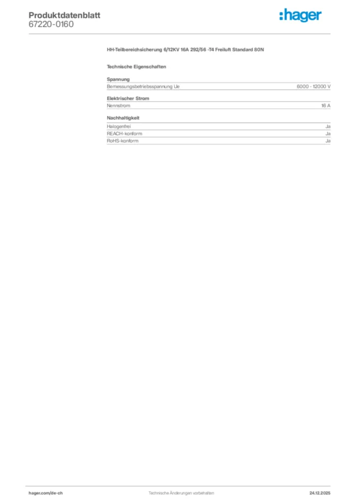 Bild Hager Produktdatenblatt 67220-0160 | Hager Schweiz