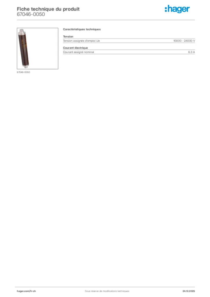 Image Hager Fiche technique du produit 67046-0050 | Hager Suisse