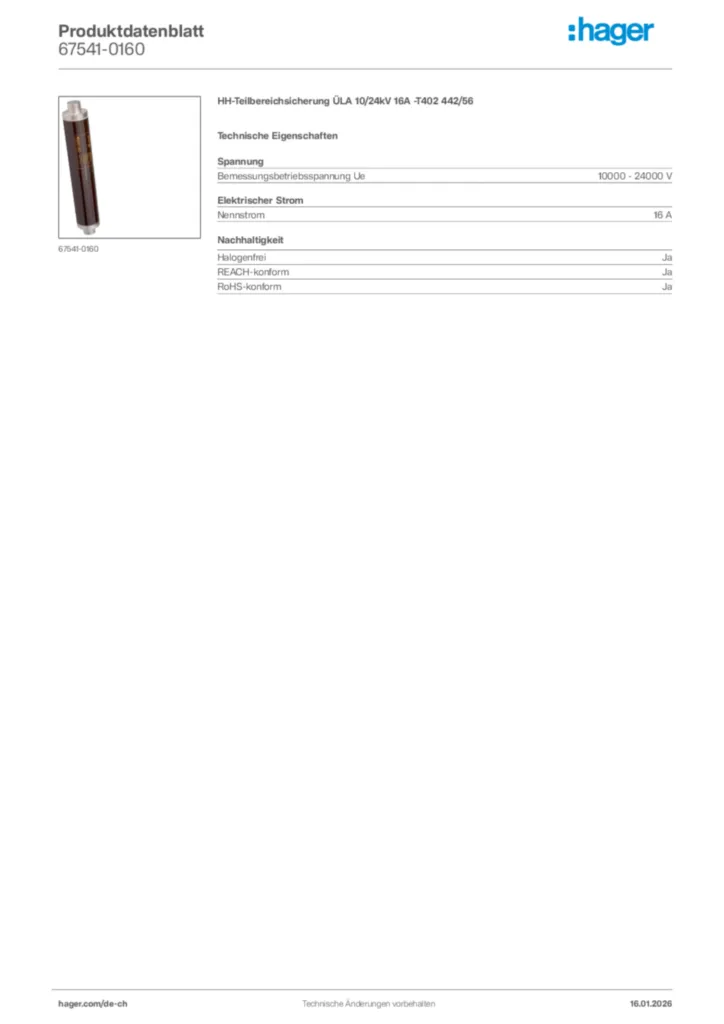 Bild Hager Produktdatenblatt 67541-0160 | Hager Schweiz