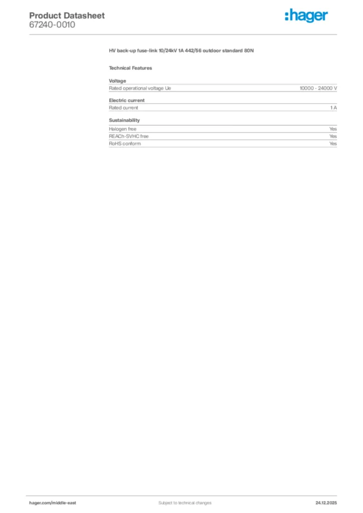 Image Hager Product data sheet 67240-0010  | Hager