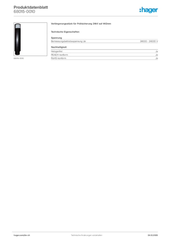 Bild Hager Produktdatenblatt 68015-0010 | Hager Schweiz
