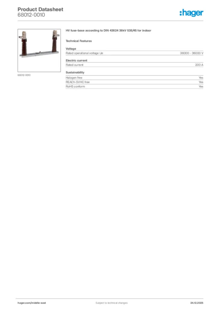 Image Hager Product data sheet 68012-0010  | Hager