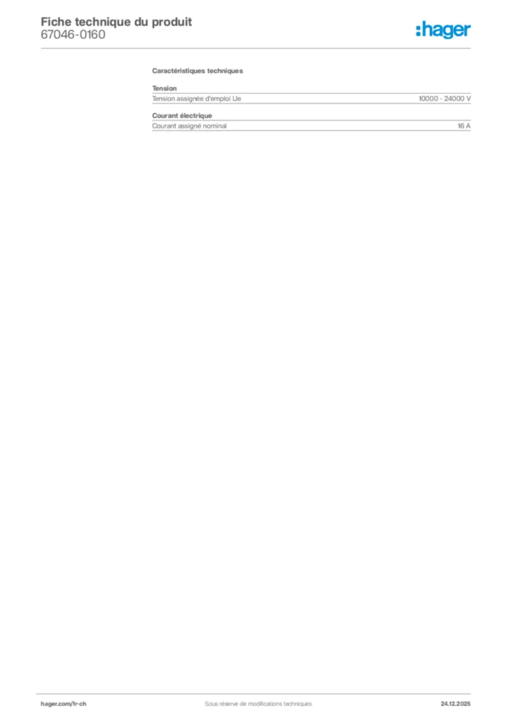 Image Hager Fiche technique du produit 67046-0160 | Hager Suisse