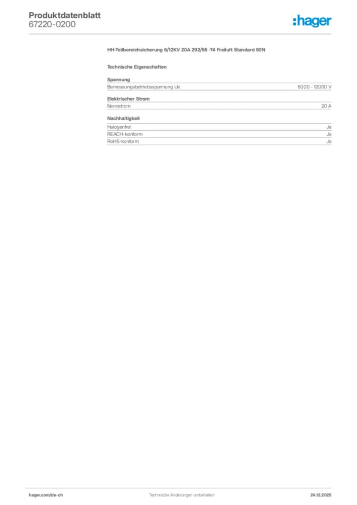 Bild Hager Produktdatenblatt 67220-0200 | Hager Schweiz
