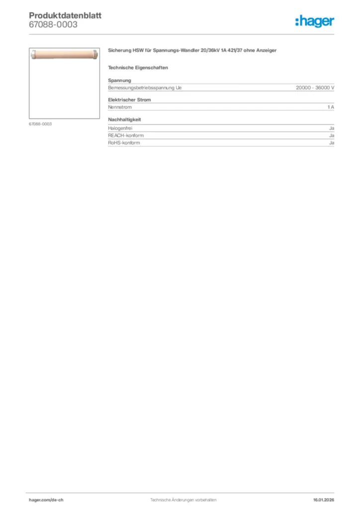 Bild Hager Produktdatenblatt 67088-0003 | Hager Schweiz
