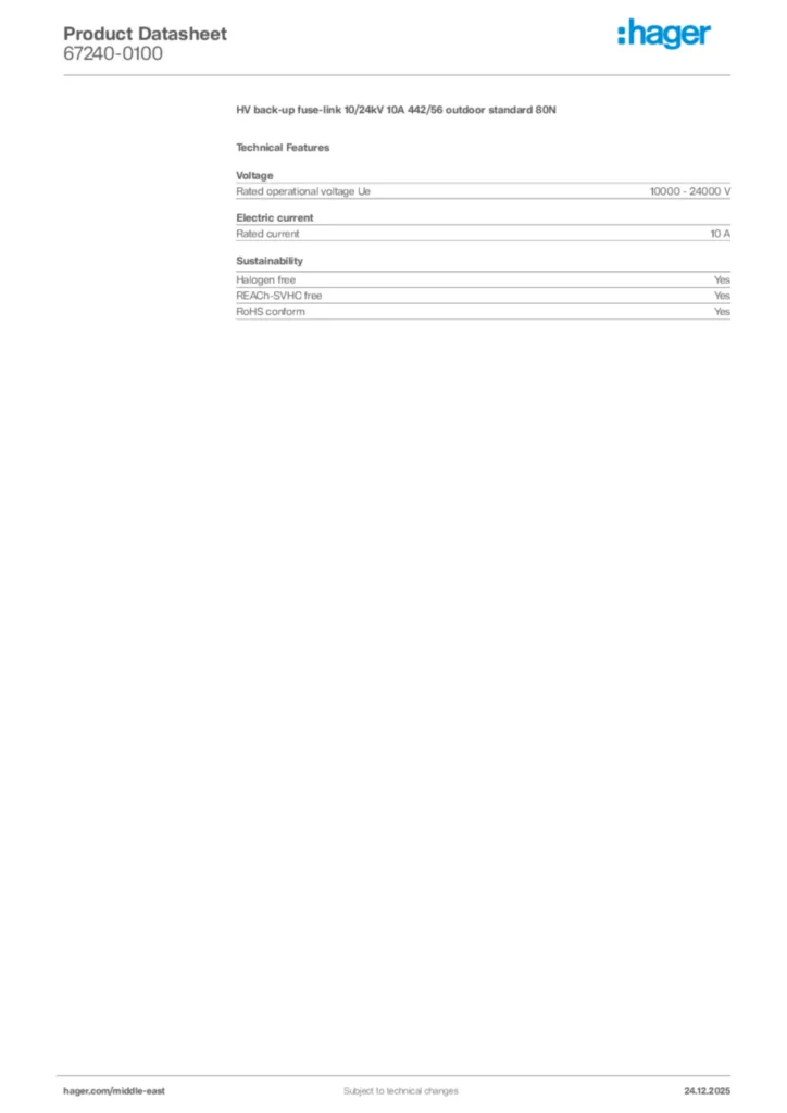Image Hager Product data sheet 67240-0100  | Hager