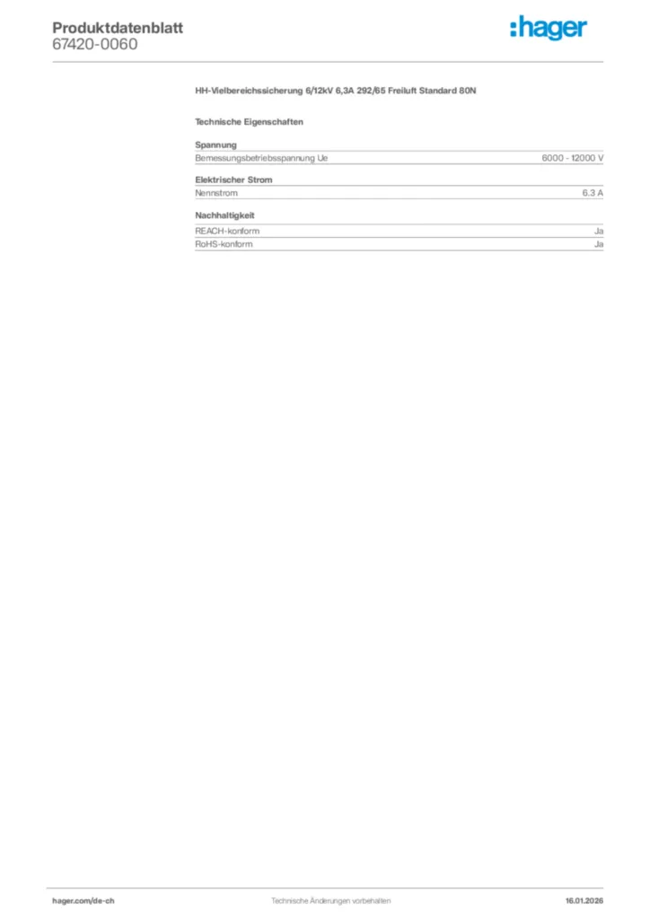 Bild Hager Produktdatenblatt 67420-0060 | Hager Schweiz