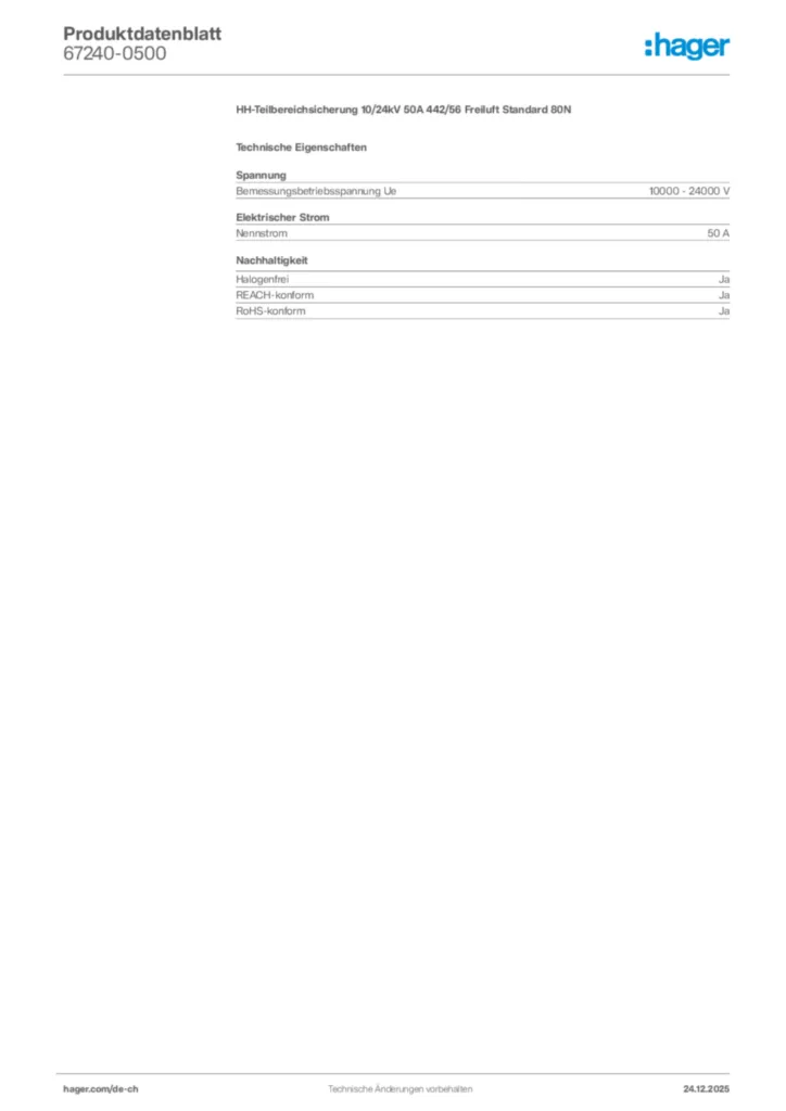 Bild Hager Produktdatenblatt 67240-0500 | Hager Schweiz