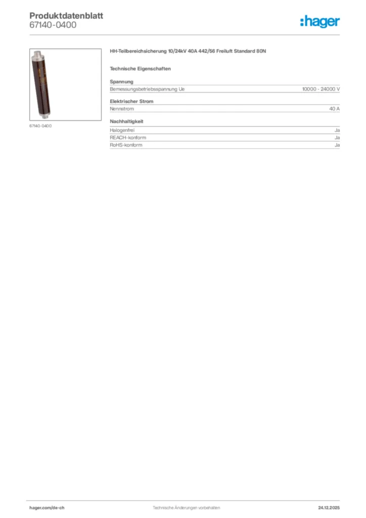 Bild Hager Produktdatenblatt 67140-0400 | Hager Schweiz