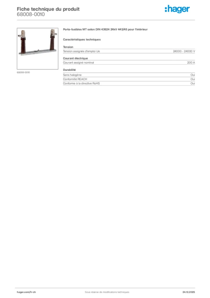Image Hager Fiche technique du produit 68008-0010 | Hager Suisse
