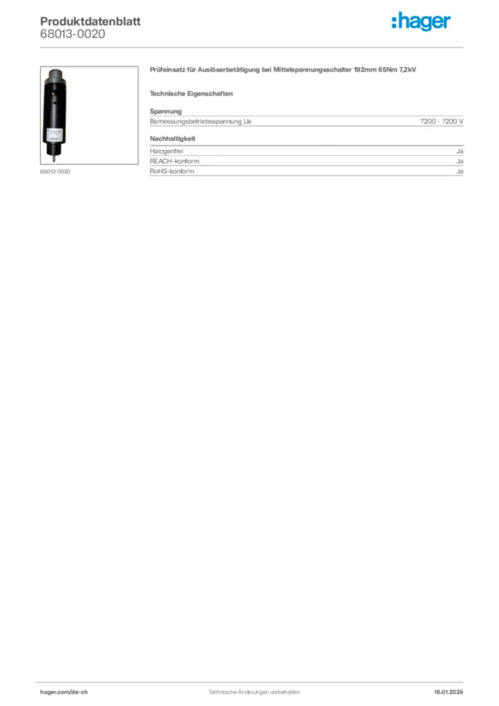 Bild Hager Produktdatenblatt 68013-0020 | Hager Schweiz