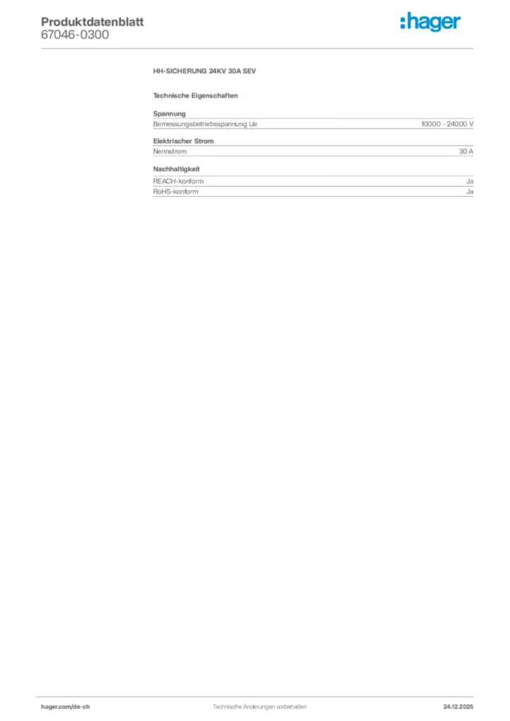 Bild Hager Produktdatenblatt 67046-0300 | Hager Schweiz
