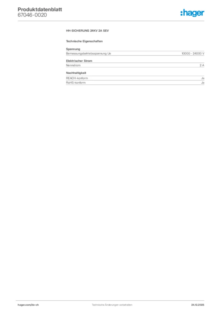 Bild Hager Produktdatenblatt 67046-0020 | Hager Schweiz