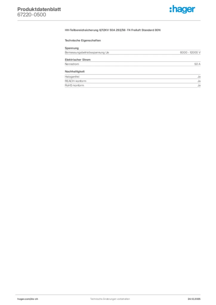 Bild Hager Produktdatenblatt 67220-0500 | Hager Schweiz