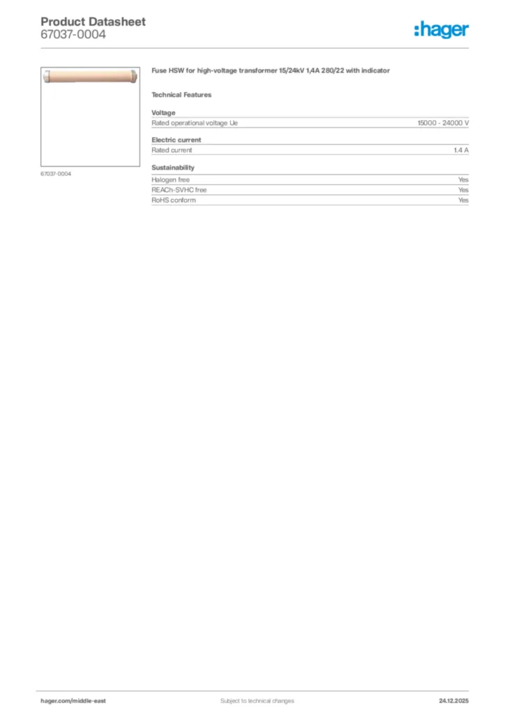 Image Hager Product data sheet 67037-0004  | Hager