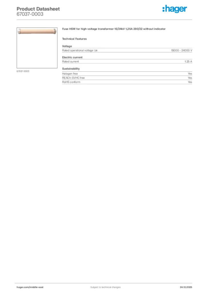 Image Hager Product data sheet 67037-0003  | Hager