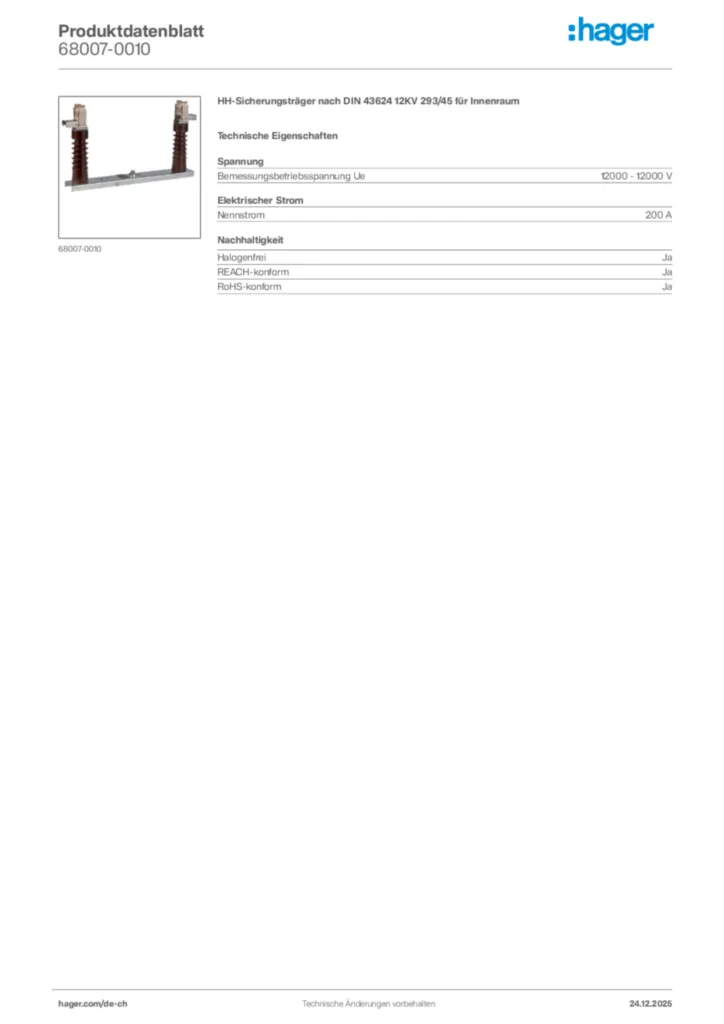 Bild Hager Produktdatenblatt 68007-0010 | Hager Schweiz