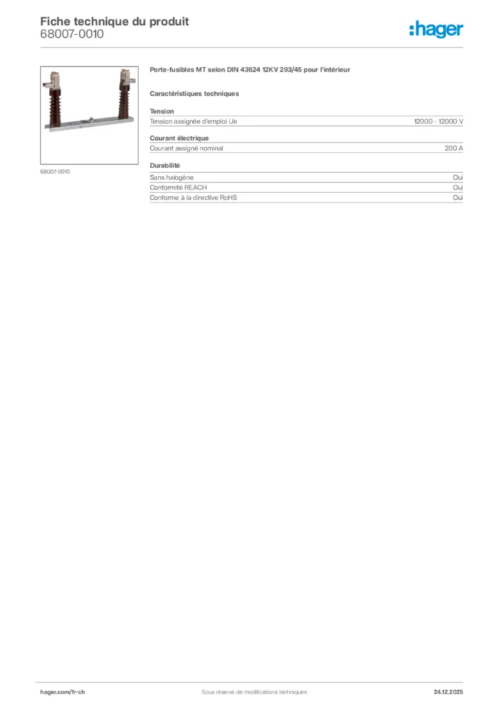 Image Hager Fiche technique du produit 68007-0010 | Hager Suisse