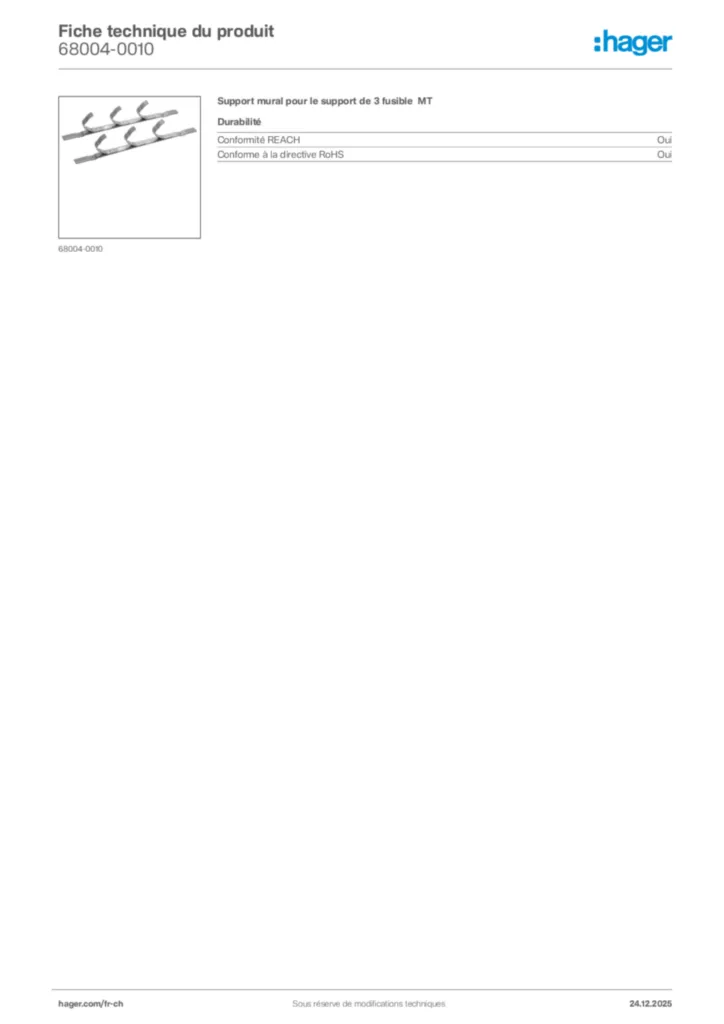 Image Hager Fiche technique du produit 68004-0010 | Hager Suisse