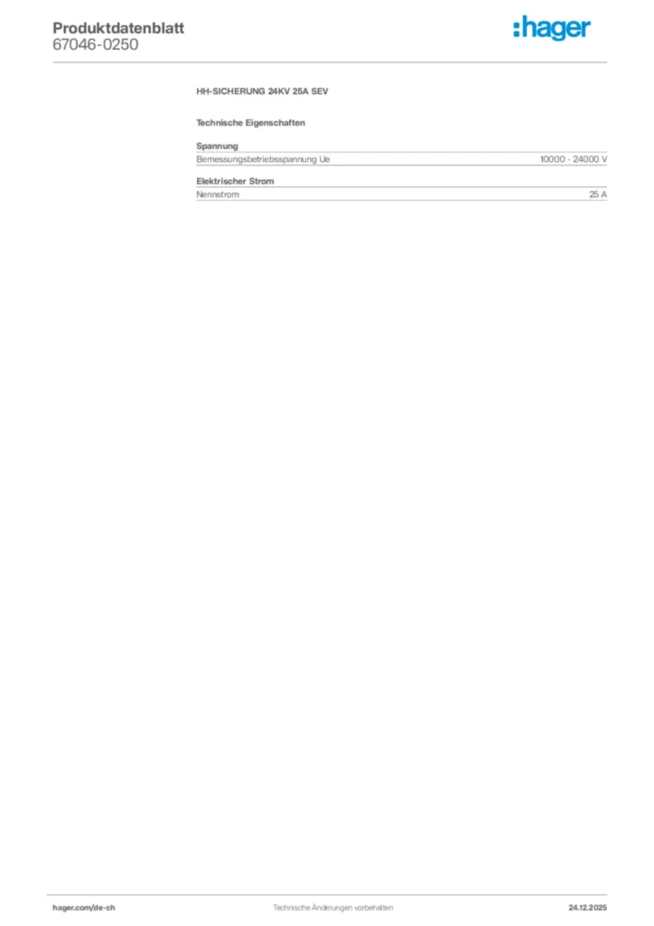 Bild Hager Produktdatenblatt 67046-0250 | Hager Schweiz