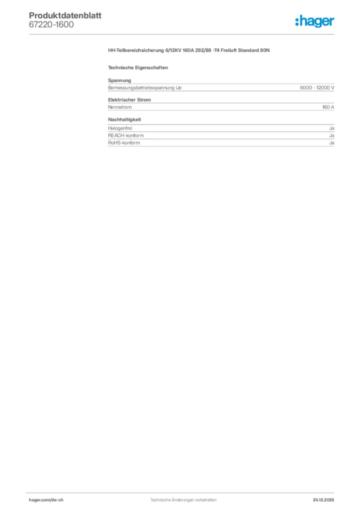 Bild Hager Produktdatenblatt 67220-1600 | Hager Schweiz