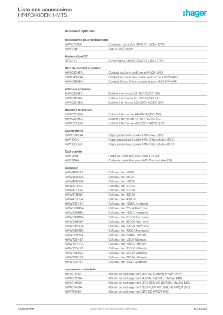 Image Hager Fiche technique du produit HF4P340DEKH-MTS | Hager France