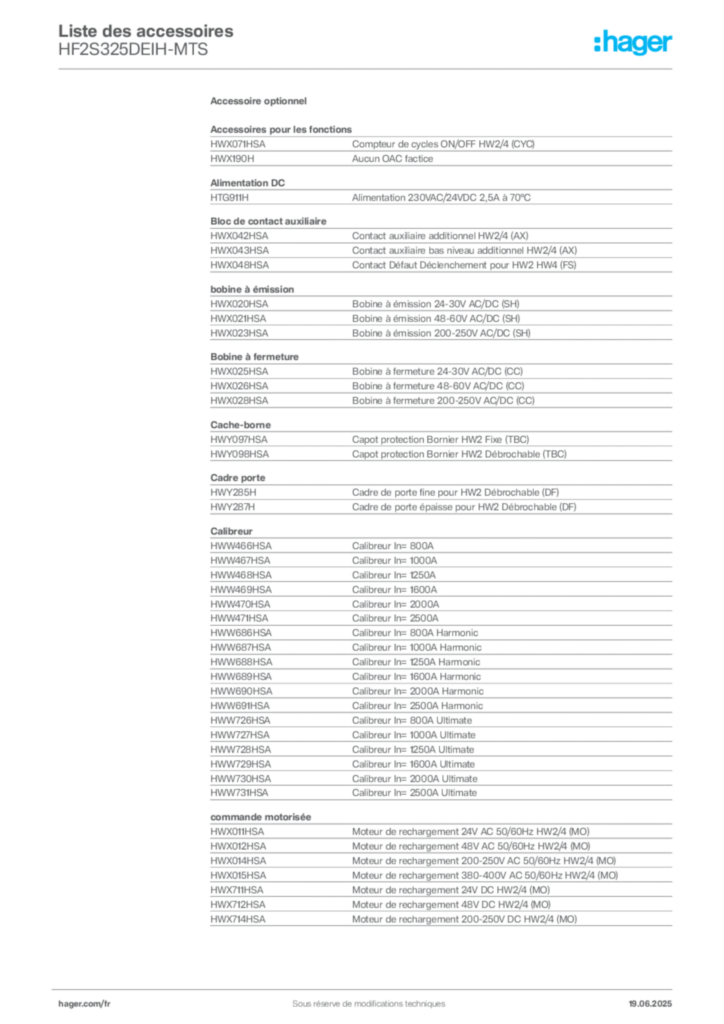 Image Hager Fiche technique du produit HF2S325DEIH-MTS | Hager France