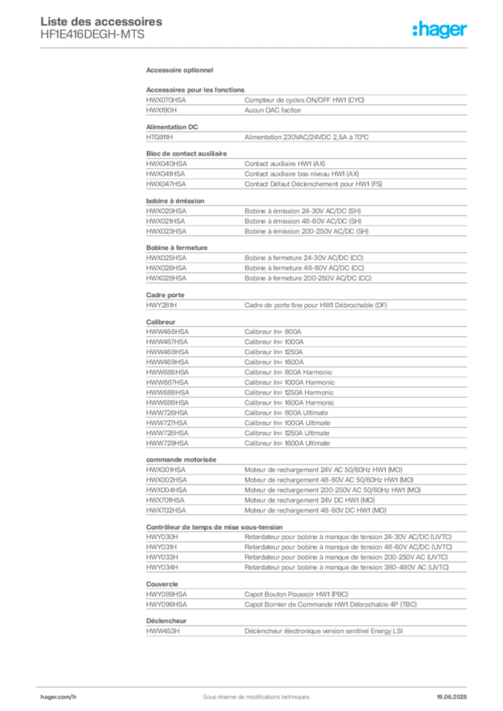Image Hager Fiche technique du produit HF1E416DEGH-MTS | Hager France