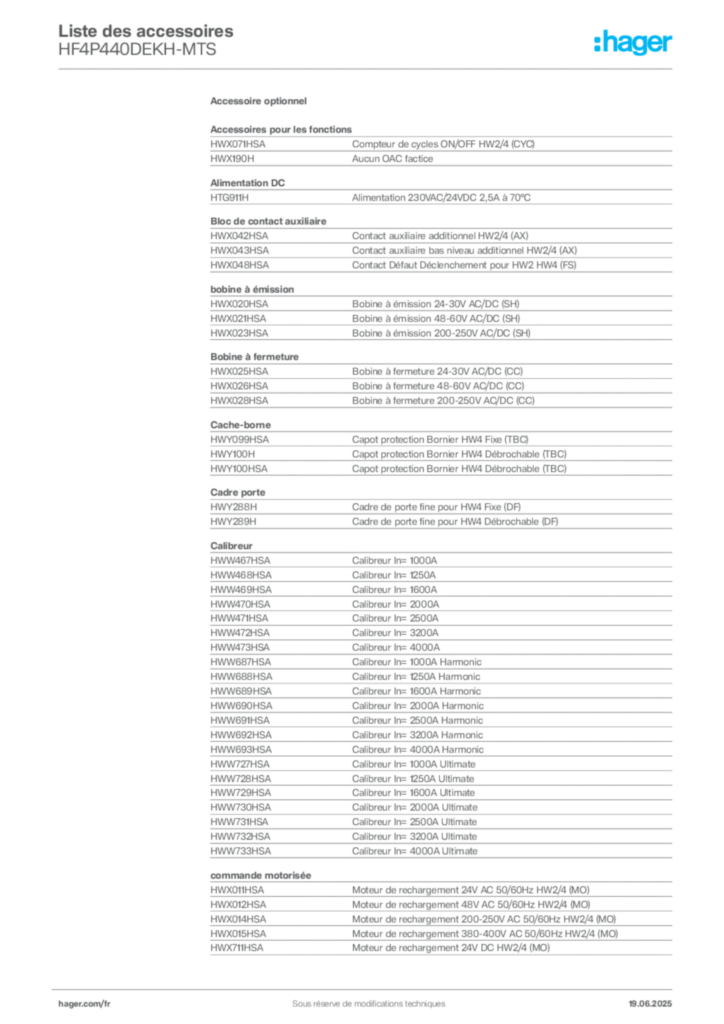 Image Hager Fiche technique du produit HF4P440DEKH-MTS | Hager France