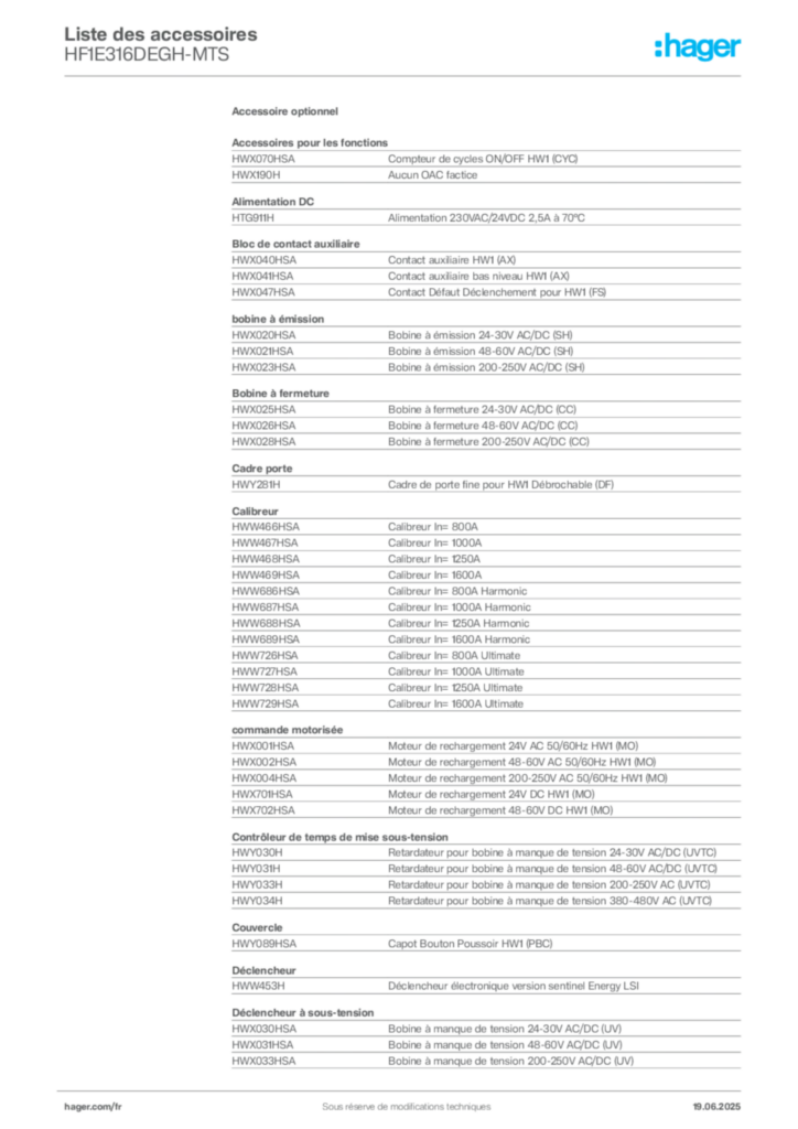 Image Hager Fiche technique du produit HF1E316DEGH-MTS | Hager France