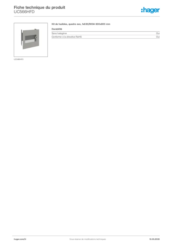 Image Hager Fiche technique du produit UC566HFD | Hager France
