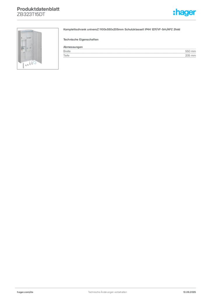 Bild Hager Produktdatenblatt ZB323T15DT | Hager Deutschland