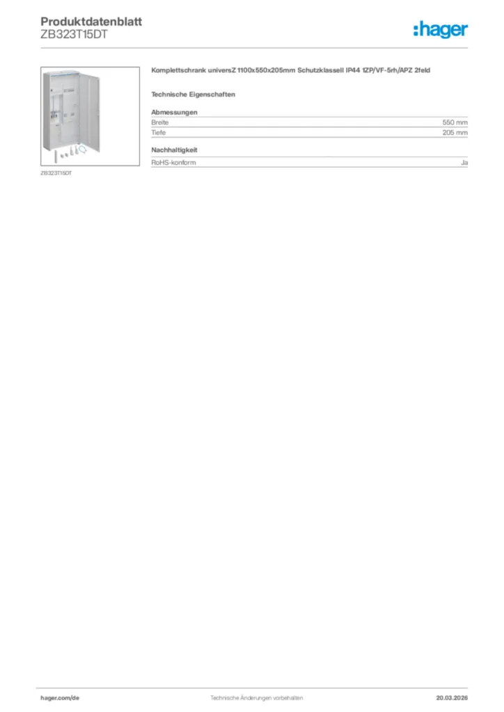 Bild Hager Produktdatenblatt ZB323T15DT | Hager Deutschland