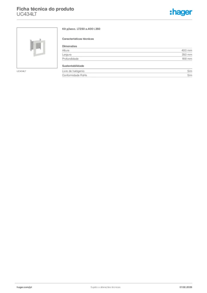 Imagem Hager Ficha técnica do produto UC434LT | Hager Portugal