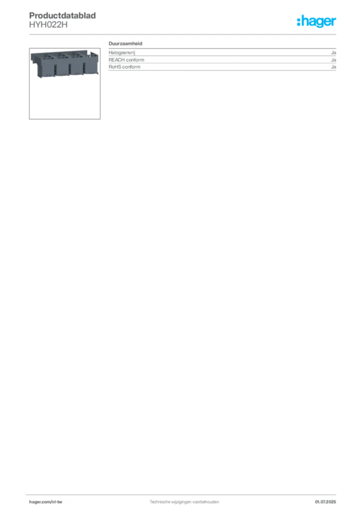 Afbeelding Hager Productdatablad HYH022H | Hager Belgium