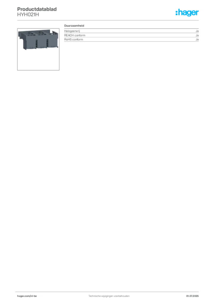 Afbeelding Hager Productdatablad HYH021H | Hager Belgium