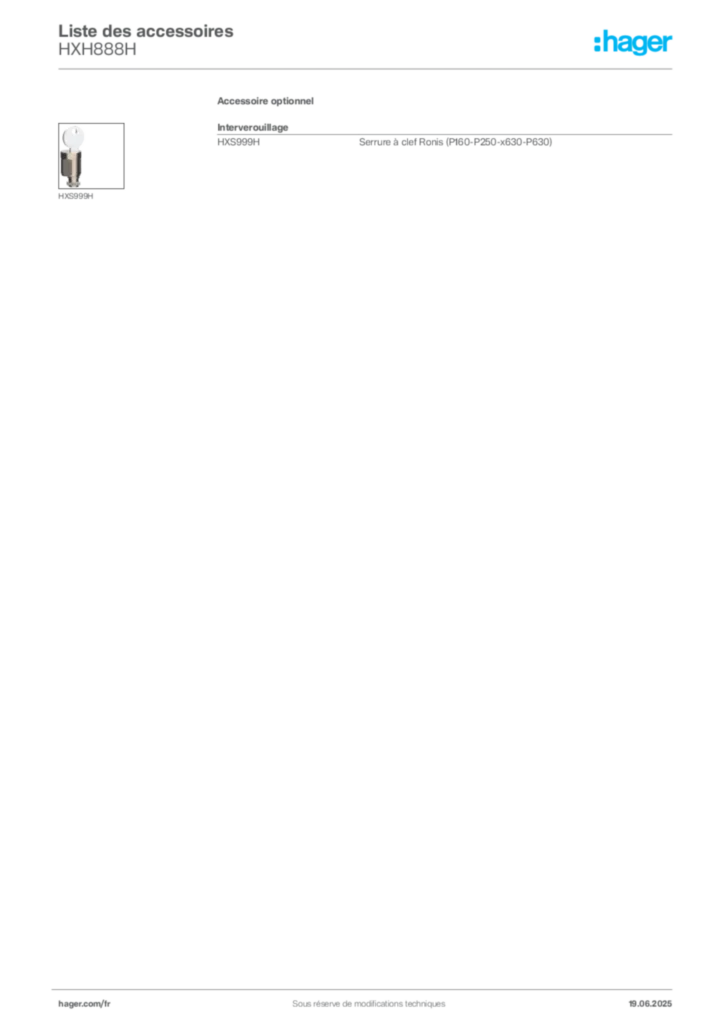 Image Hager Fiche technique du produit HXH888H | Hager France