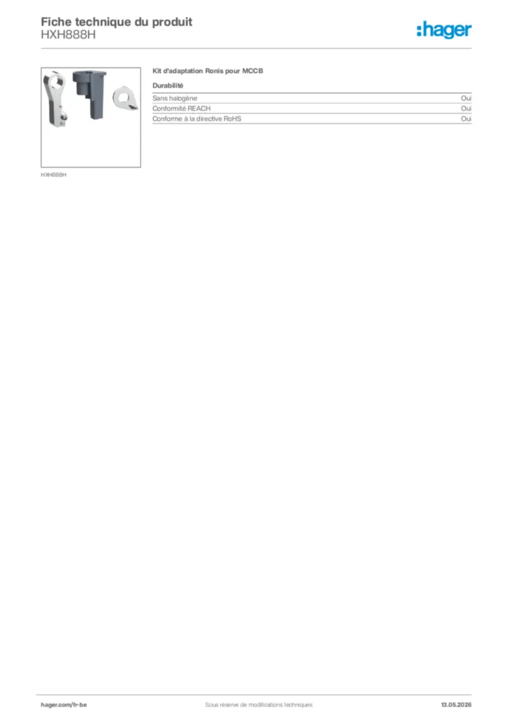 Image Hager Fiche technique du produit HXH888H | Hager Belgique