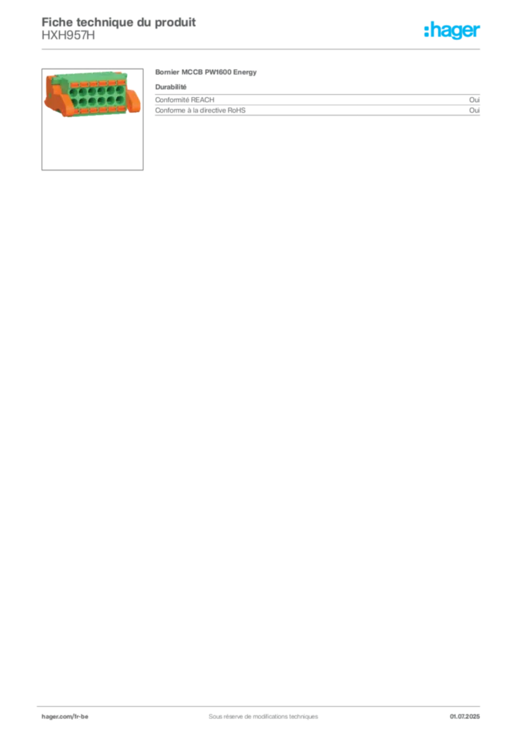 Image Hager Fiche technique du produit HXH957H | Hager Belgique