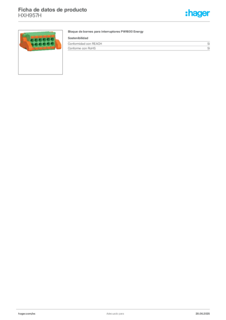 Imagen Hager Ficha de datos de producto HXH957H | Hager España