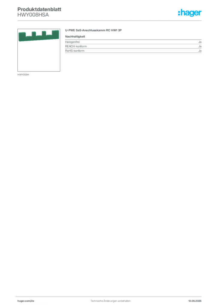 Bild Hager Produktdatenblatt HWY008HSA | Hager Deutschland