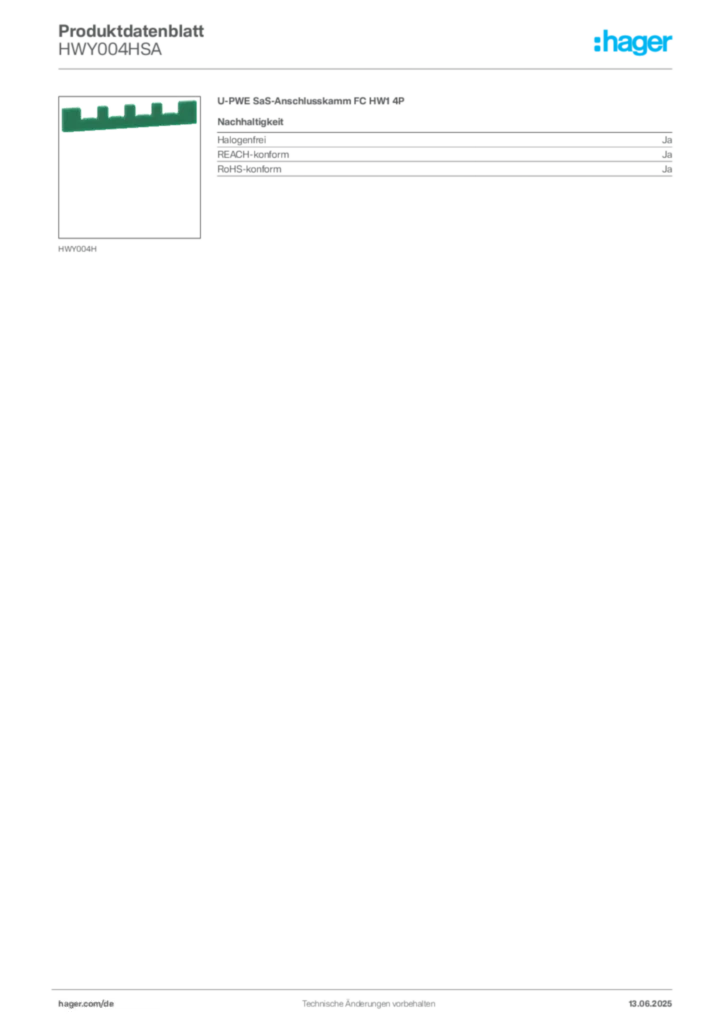 Hager Produktdatenblatt HWY004HSA