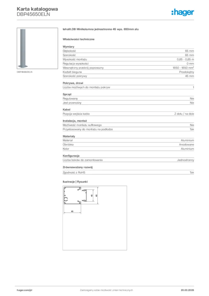 Zdjęcie Hager Karta katalogowa DBP45650ELN | Hager Polska