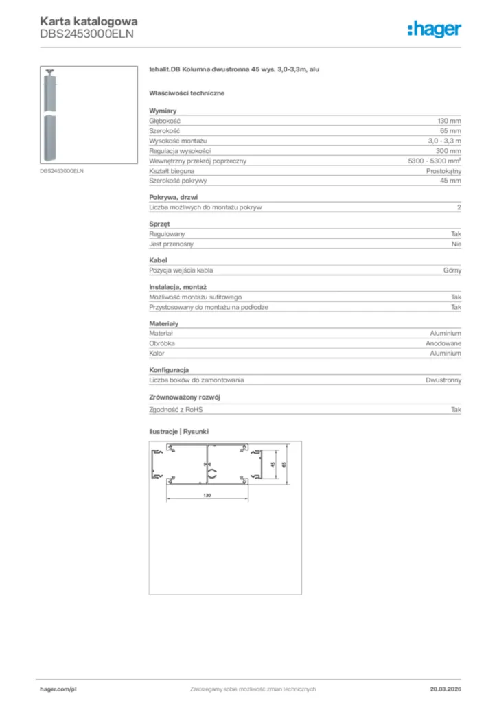 Zdjęcie Hager Karta katalogowa DBS2453000ELN | Hager Polska