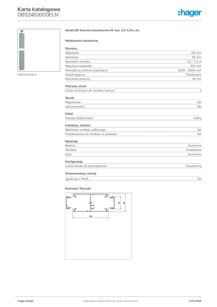 Zdjęcie Hager Karta katalogowa DBS2453000ELN | Hager Polska